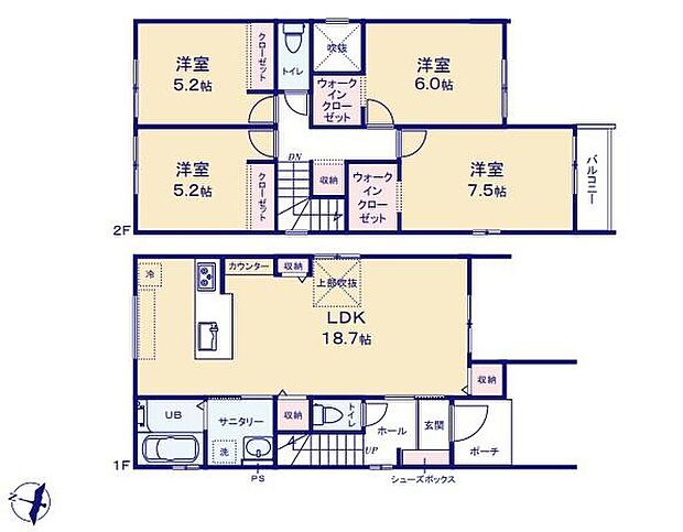 (２号棟)、価格5299万円、5LDK、土地面積101.01m2、建物面積107.24m2