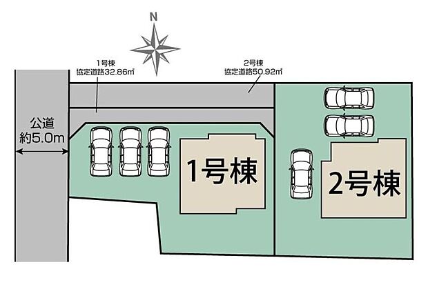 1号棟 3,880万円2号棟 3,780万円カースペースは車種により3台分をご用意♪