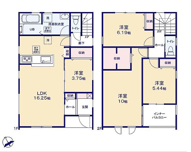 【4LDK】南向きの約16.25帖リビング♪
LDKと洋室を一体できる人気の間取り♪
大きな荷物も収納可能なクローゼット付き♪
2部屋からアクセスできるインナーバルコニー!