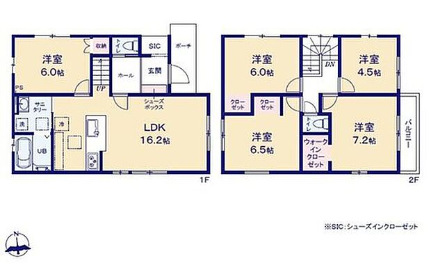 【5LDK】対面式キッチン仕様の約16.2帖リビング♪
居室5部屋あり、使用用途多数♪
WICやSICがあり、収納スペース充実♪
陽当り良好な東側バルコニー♪