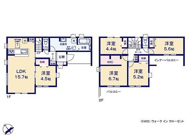 【5LDK】対面式キッチン仕様の約１５．７帖リビング♪
リビング横には来客間にもできる約４.５帖の洋室♪
大きな荷物も収納可能なウォークインクローゼット付き♪
南東側バルコニーが２面ございます（片方インナー）♪