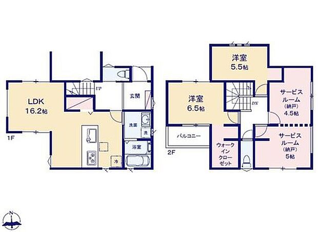 【2LDK+2S】対面式キッチン仕様の約16.2帖リビング♪
約9.5帖の納戸が約4.5帖と約5帖に間仕切対応可能♪
WICがあり、各所・各居室にも収納スペース充実♪
南側バルコニーは日当たり良好♪