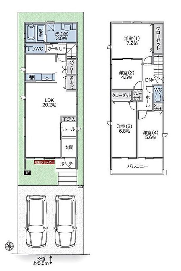 【4LDK】対面式キッチン仕様の南向き約２０．２帖リビング♪
食品や食器、調理器具の収納に便利なパントリー付き♪
主寝室は約７．２帖の広々プライベート空間♪
日当たり良好な南側バルコニー♪
