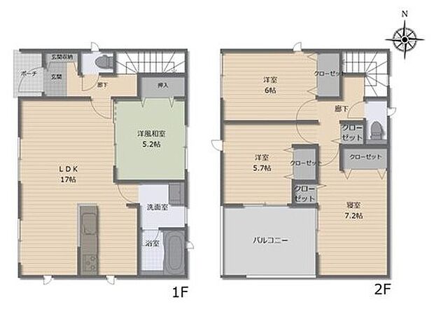 【4LDK】対面式キッチン仕様の約17帖リビング♪
リビングに隣接した洋風和室はお子様のお昼寝場所にも◎♪
各居室に収納完備でお部屋も片付けやすい♪
2部屋から出入りできる便利なワイドバルコニー♪