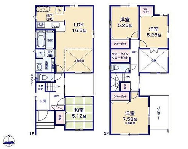 【4LDK】オシャレな折上天井仕様の南向き約１６．５帖リビングは上部吹抜け仕様♪
リビングに隣接したテラスはご家族で憩いの空間に♪
WICがあり、各居室に収納スペース充実♪
日当たり良好な南側バルコニー♪