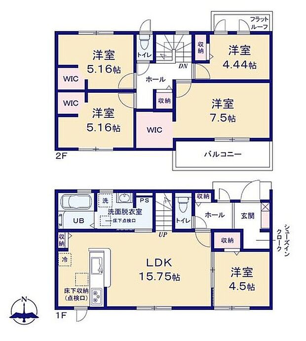 【5LDK】対面式キッチン仕様の約15.75帖リビング♪
LDKと洋室を一体できる人気の間取り♪
SICやWICがあり各所・各居室にも収納スペース完備♪
日当たり良好な南側バルコニー♪