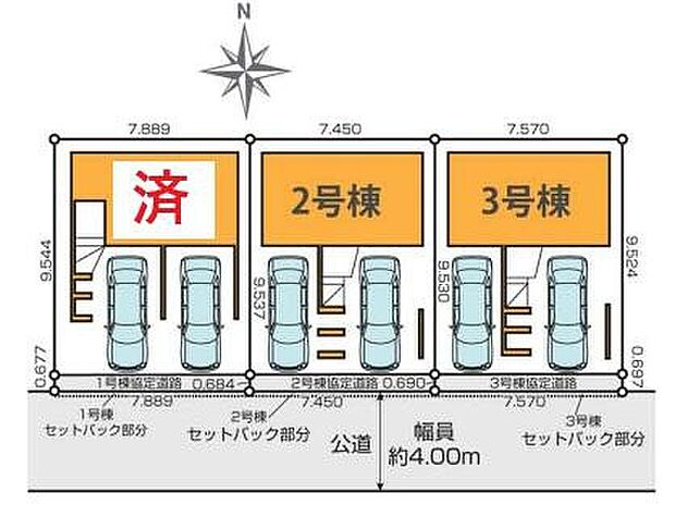 【全体区画図】1号棟 ご成約済
2号棟 3,799万円
3号棟 3,799万円