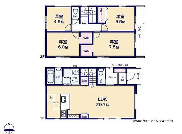 【4LDK】対面式キッチン仕様の約20.7帖リビング♪
居室は4部屋あり、お子様一人一人にお部屋が与えられます♪
WICがあり、各所に収納スペース充実♪
2部屋から出入りできる便利な東側バルコニー♪