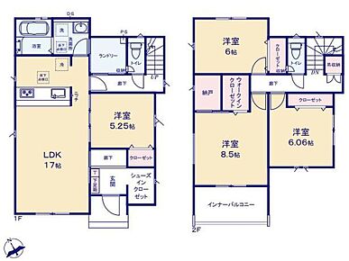 対面式キッチン仕様の約１７帖リビング♪
居室４部屋あり、使用用途多数♪
WICやSICがあり、各所・各居室にも収納スペース完備♪
陽当り良好な南側インナーバルコニー♪ 