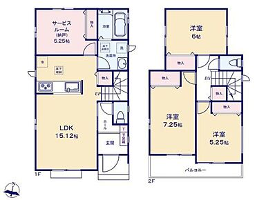 対面式キッチン仕様の南向き約１５．１２帖リビング♪居室４部屋あり、使用用途多数♪各居室に収納スペース完備♪２面ある日当たり良好な南側バルコニー♪ 