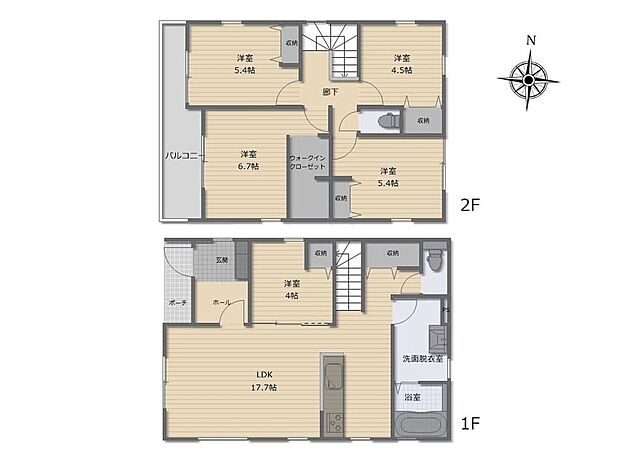 【5LDK】対面式キッチン仕様の開放的なリビング♪居室５部屋あり、使用用途多数♪WICがあり、各所・各居室にも収納スペース充実♪陽当り良好なルーフバルコニー♪