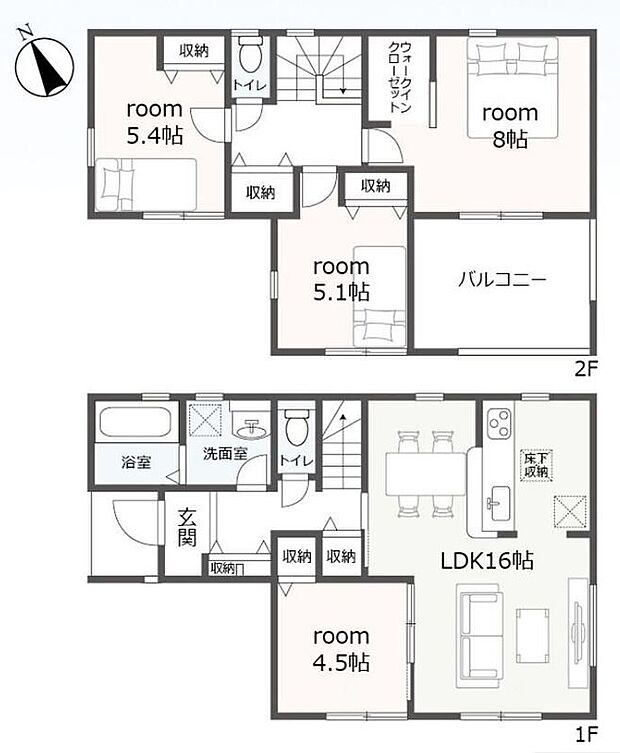 【4LDK】全居室フローリングでお掃除・お手入れラクラクです♪バルコニーは屋根付なので、急な雨でも洗濯物が濡れずに安心です!