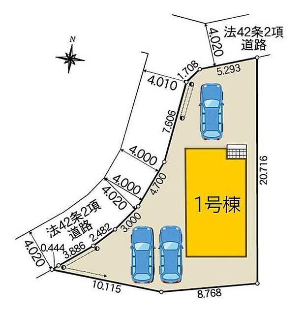 お車３台分の駐車スペースをご用意いたしました！前面の道路は車の往来が少ない道となっておりますので、小さなお子様のいるご家庭も安心です♪