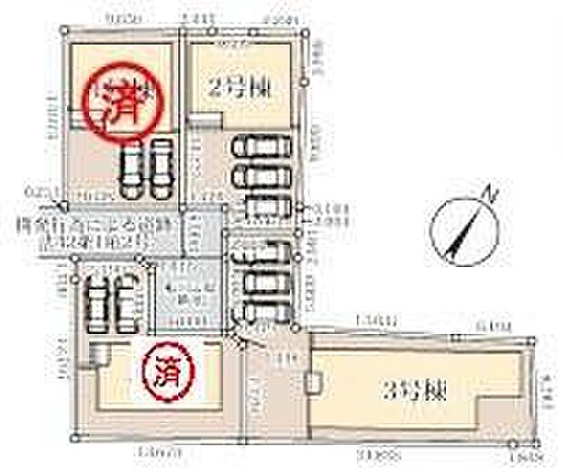【全体区画図】敷地面積45~76坪超♪
並列駐車3台可!
お客様がいらしても安心ですね♪