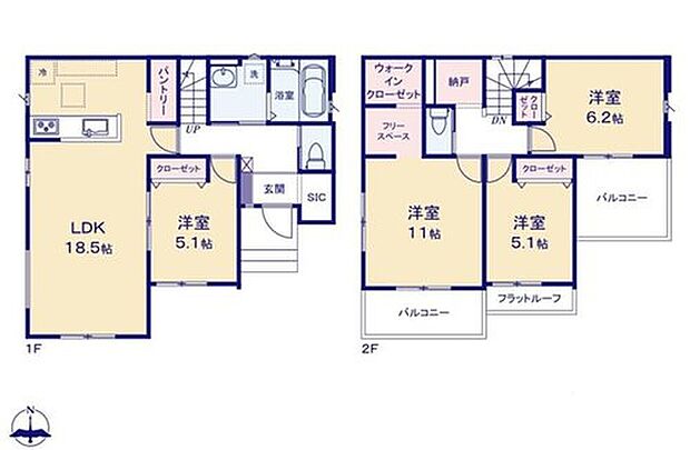 【4LDK+S】隣り合う洋室を開放すれば、ひときわ広々とした空間になるリビングダイニング♪
家族が多いとすぐなくなってしまう水や食材をまとめ買いしても置き場所に困らないパントリー完備☆