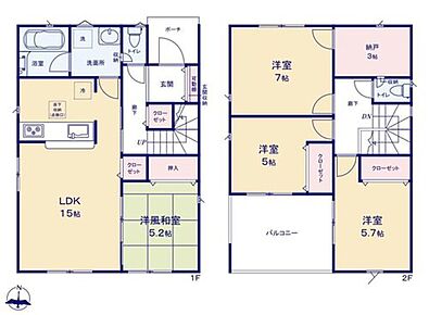 納戸をはじめ、随所に豊富な収納スペースを確保♪
居住空間に一層の開放感をもたらします。
リビング隣には日当たり良好の和室付きです♪
間仕切りを開ければリビングと繋がり開放感が出ます！ 