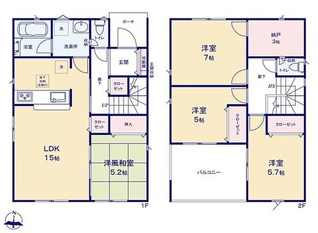 【4LDK+S】納戸をはじめ、随所に豊富な収納スペースを確保♪
居住空間に一層の開放感をもたらします。
リビング隣には日当たり良好の和室付きです♪
間仕切りを開ければリビングと繋がり開放感が出ます！