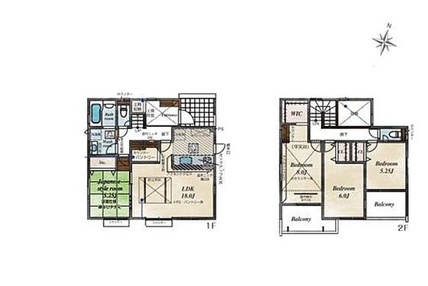 【4LDK】南に大きな開口部を設けた折上天井の１８帖のＬＤＫ♪
リビング隣には日当たり良好の和室付きです。
間仕切りを開ければリビングと繋がり開放感が出ます！
主寝室にはカウンタースペースを完備☆