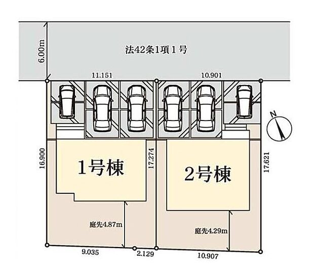 【全体区画図】ファミリーカーの需要が多い中、駐車場も広めに確保いたしました♪車種により3台駐車可能です♪ご主人様のお車のお手入れにも気合が入りますね☆