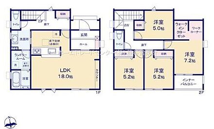 空間を活かした2階建てプラン☆
家族とのつながりを意識した見通しのいいリビングは会話が弾んでみんなを笑顔にします♪
南側のインナーバルコニーは急な悪天候時も安心！
WICなど収納スペースも充実！ 