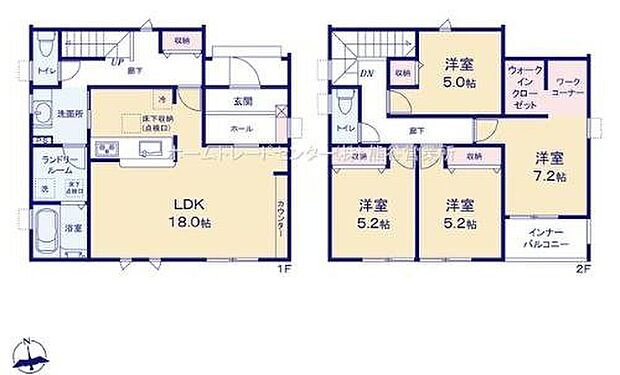 【4LDK】空間を活かした2階建てプラン☆
家族とのつながりを意識した見通しのいいリビングは会話が弾んでみんなを笑顔にします♪
南側のインナーバルコニーは急な悪天候時も安心！
WICなど収納スペースも充実！