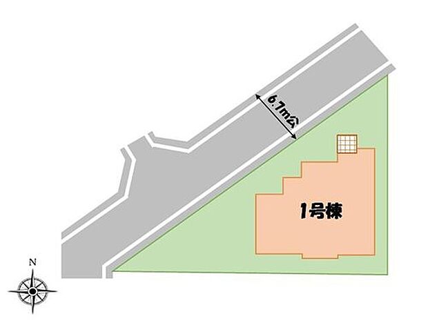 【全体区画図】敷地99坪超！公道約6.7mに接するゆとりある配置です☆カースペース付き♪家族分の自転車を駐輪したり、来客用の駐車スペースとしてもお使いいただけます♪

