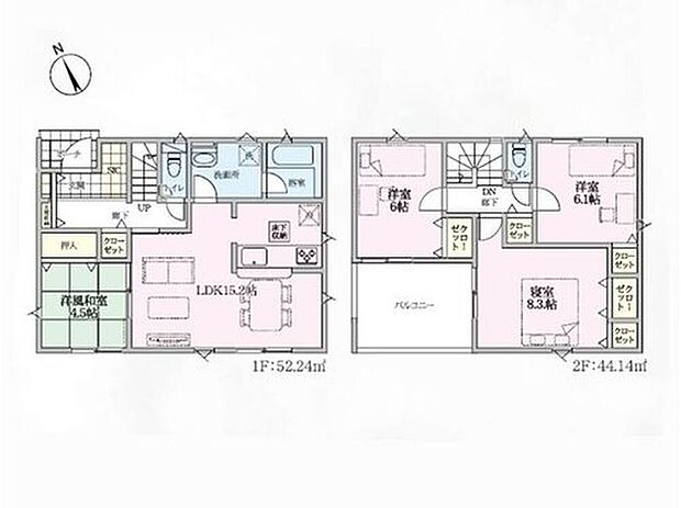 【4LDK】2階居室は6帖～8.3帖♪全居室収納付きで
お部屋を無駄なく使えます◎洗濯物もお布団も
たっぷり干せるワイドバルコニー☆忙しい朝も
家事動線スムーズな水回り集約設計です！