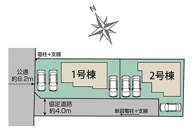 【全体区画図】カースペースは車種により3台分駐車可能です!
家族分の自転車を駐輪したり、来客用の駐車スペースとしてもお使いいただけます♪