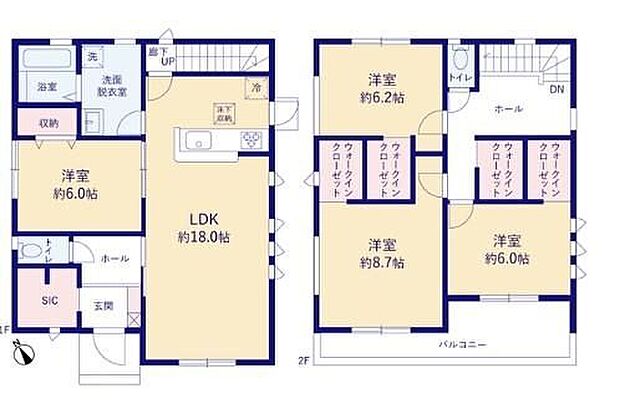【4LDK】開放感のあるLDK18帖♪
季節を問わずたっぷり収納ができるウォークインクローゼット4つ完備!
広い収納やママに嬉しい家事動線など工夫がたくさん☆