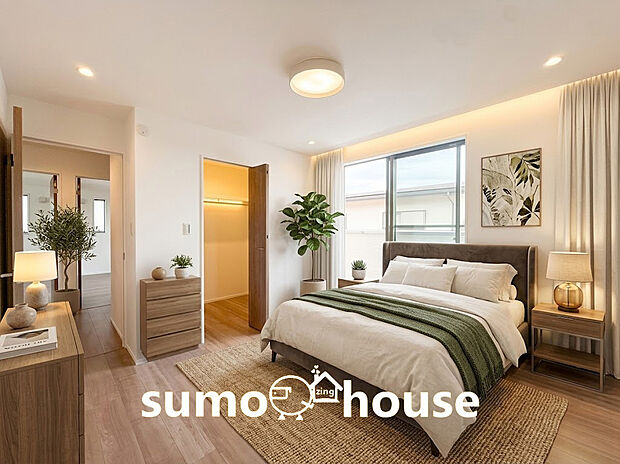 白を基調とした壁紙に、温かみのある木目調のフローリングが映える居室です 。(家具等はCGです)