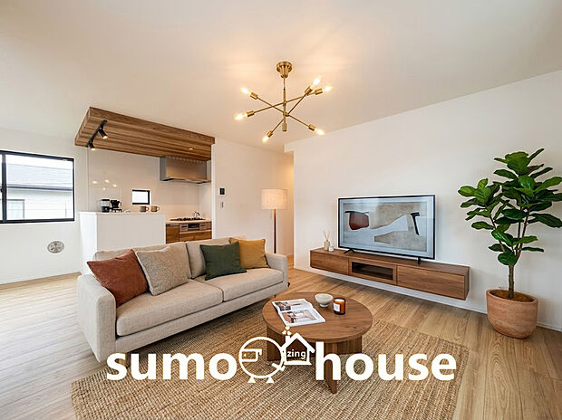 【リビング】【18.81帖の大空間LDK】2階リビングは外からの視線が気にならず、自然光もたっぷり！大きな窓からたっぷりと自然光が差し込む明るいリビング。(家具等はCGです)