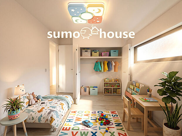 【子供部屋】全てのお部屋に大容量のクローゼットが標準で完備されています。お洋服や小物類などをすっきりと綺麗に収納できるため、居住空間を最大限に広く活用することができます。(家具等はCGです)