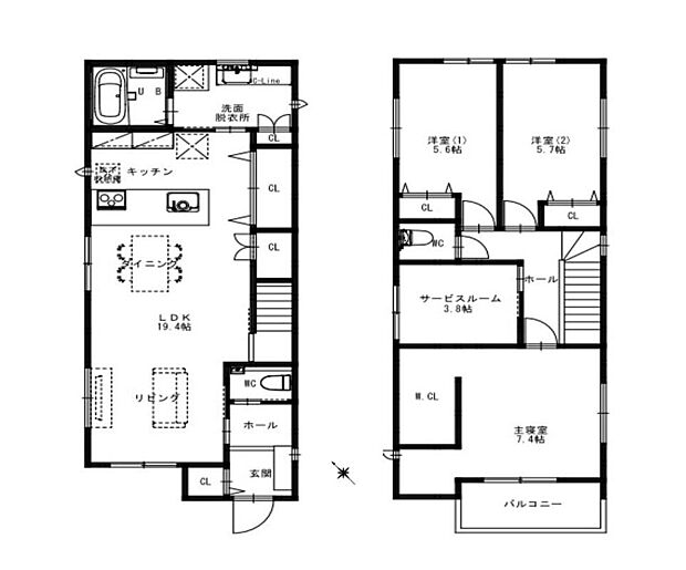 (1号棟)、価格3880万円、3LDK+S、土地面積106.22m2、建物面積104.24m2