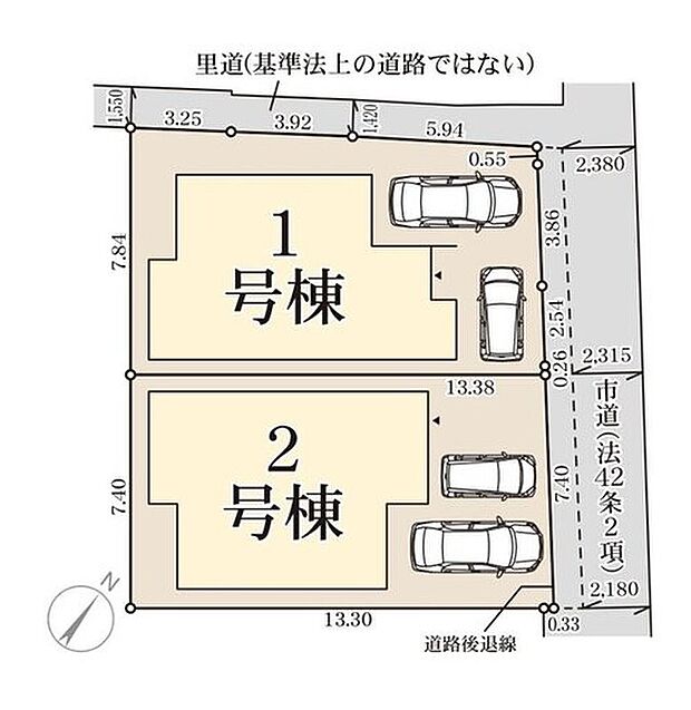 【全体区画図】車2台駐車可能です♪