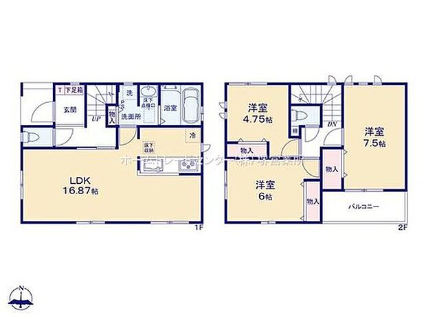 【3LDK】主寝室約7.5帖!収納付きで広々お使いいただけます♪
水回り集中設計で家事動線がスムーズ♪
