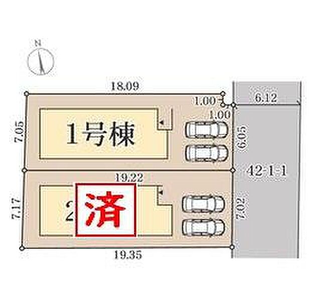 【全体区画図】間口広々♪車２台並列駐車可能です♪