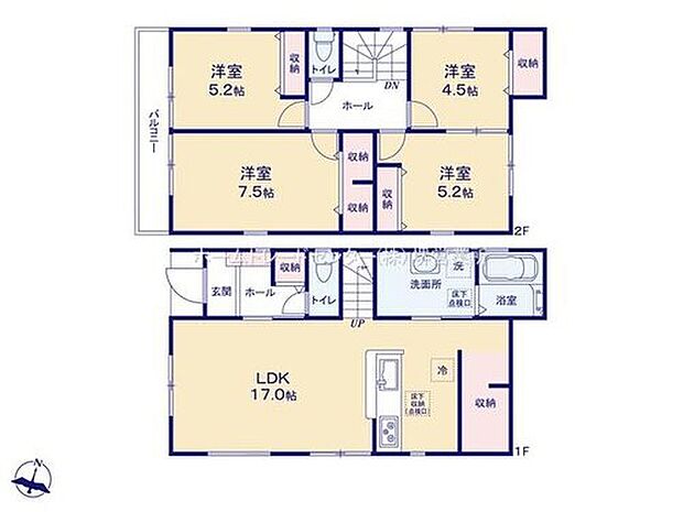 【4LDK】各居室収納付き♪キッチンには大型収納を設置♪
４居室ありますのでお子様の多いご家庭でも安心ですね♪