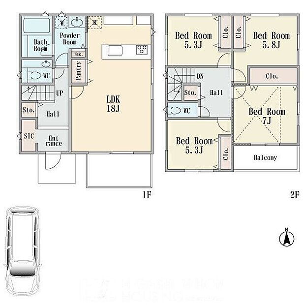 建物プラン面積:107.64m2 建物プラン価格:2560万円 ２区画※現況と相違がある場合は現況を優先