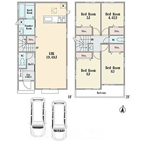 建物プラン間取:4LDK 建物プラン面積:97.19m2 建物プラン価格:1531万円 E号棟※現況と相違がある場合は現況を優先 