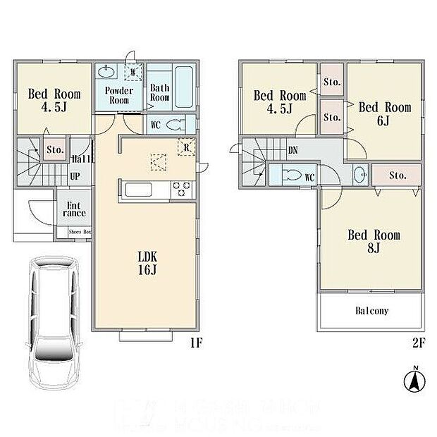 建物プラン間取:4LDK 建物プラン面積:91.91m2 建物プラン価格:1448万円 B号棟※現況と相違がある場合は現況を優先