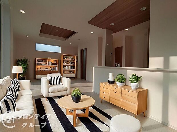 【家具設置イメージ画像】LDKには大きな窓からたくさんの光が入り、明るく、開放的な空間を演出してくれます。お友達が遊びに来た時も自慢のリビングになりますね！