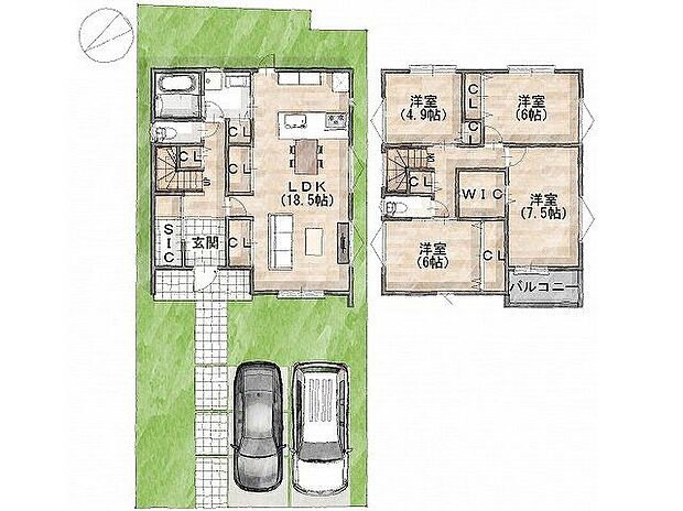 【間取図(平面図)】級建築士×女性コーディネーター監修『ママに嬉しい家事ラク動線』設計