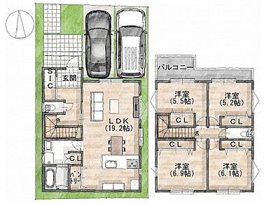 建物プラン間取:4LDK 建物プラン面積:108.60m2 建物プラン価格:2000万円 - 