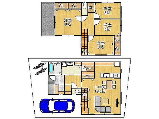 【建物プラン例 (間取り図)】【参考プラン間取り図】級建築士×女性コーディネーター監修『ママに嬉しい家事ラク動線』設計