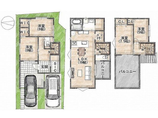 【建物プラン例　（間取り図）】【参考プラン間取り図】一級建築士×女性コーディネーター監修『ママに嬉しい家事ラク動線』設計