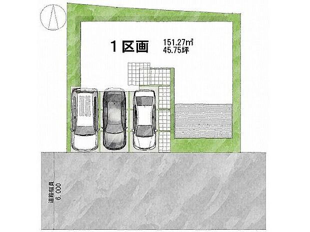 【間取図(平面図)】【区画図】道路:南向き・幅員6m土地面積:150.17平米