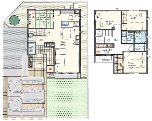 【4LDK】【価格改定】旧価格3430万円（2025年5月2日公表）→新価格3330万円（2025年10月17日改定）
・18帖のLDKに和室併設でゆとりある1階フロア
・水廻りを2階に設けた洗濯動線で洗濯・干す・収納がラクラク