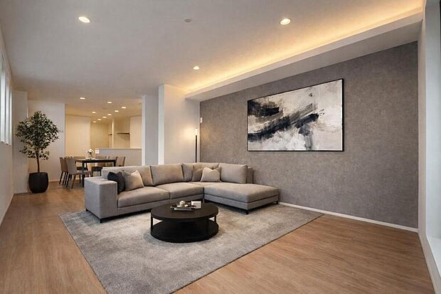 「20帖超の広がりが、家族の思いやりを育む。」料理をしながらお子様と自然に会話が弾むカウンターキッチン。オープンな空間だからこそ、お互いの状況を感じ取り、言葉を掛け合う。