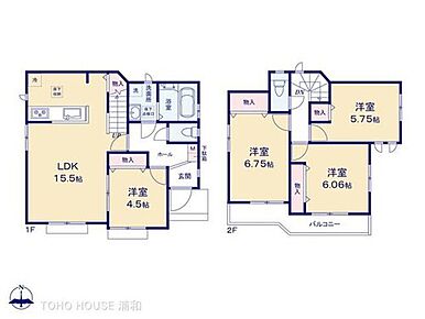F号棟【間取り図】LDK15.5帖　4LDK　リビング隣室に洋室あり 