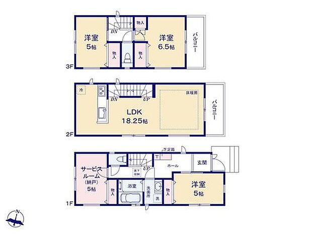 【3LDK+S】A号棟【間取り図】3SLDK LDK18.25帖 床暖房あり